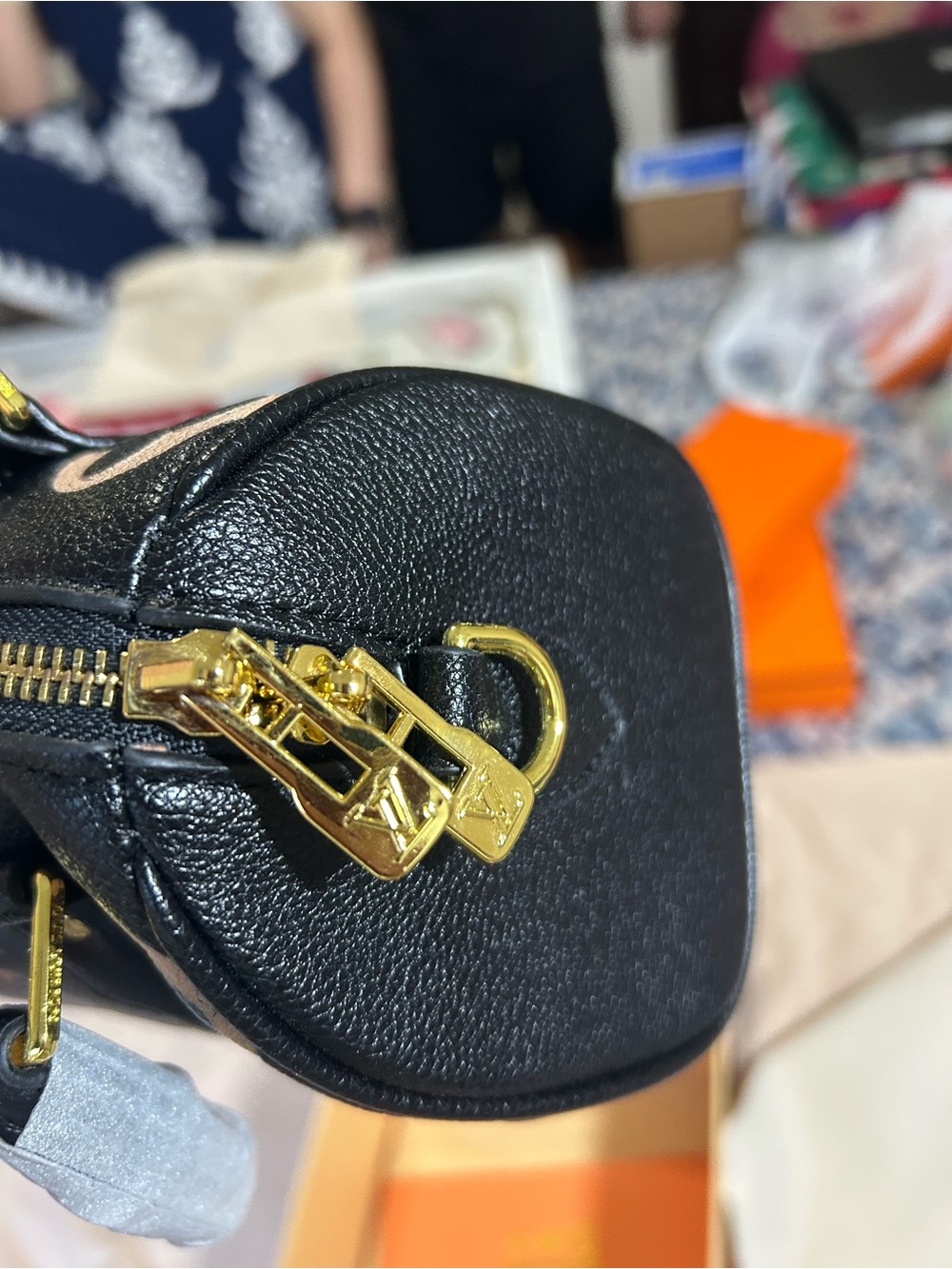 Black Leather Crossbody Bag with Gold Hardware